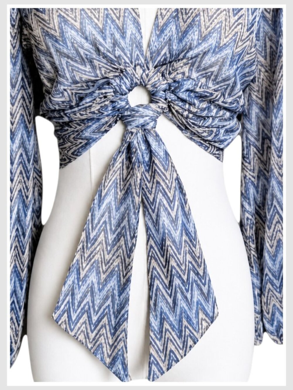 Moon River Sheer Twist Front Puff Sleeve Blouse Sky Blue L - Picture 4 of 8